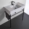 Marble Design Ceramic Console Sink and Matte Black Stand